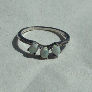 Sterling Silver Three-Stone Opal Ring - White Opal